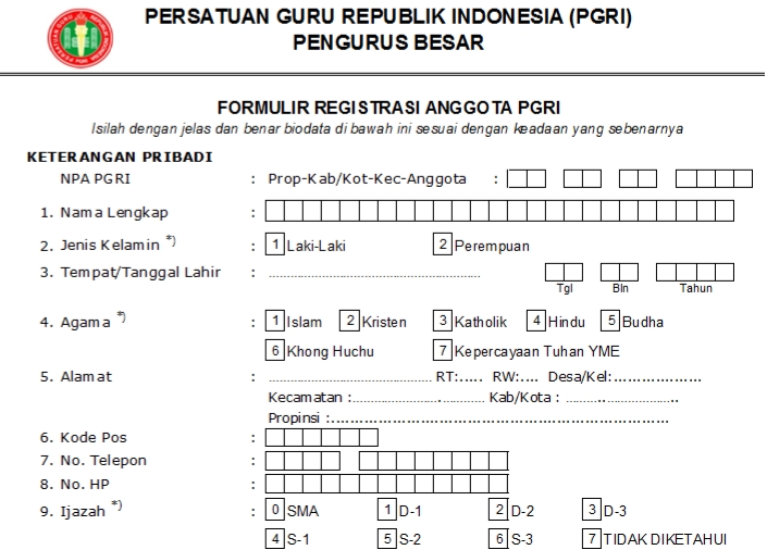 Pendaftaran PGRI Coblong - Persatuan Guru Republik Indonesia Cabang Coblong
